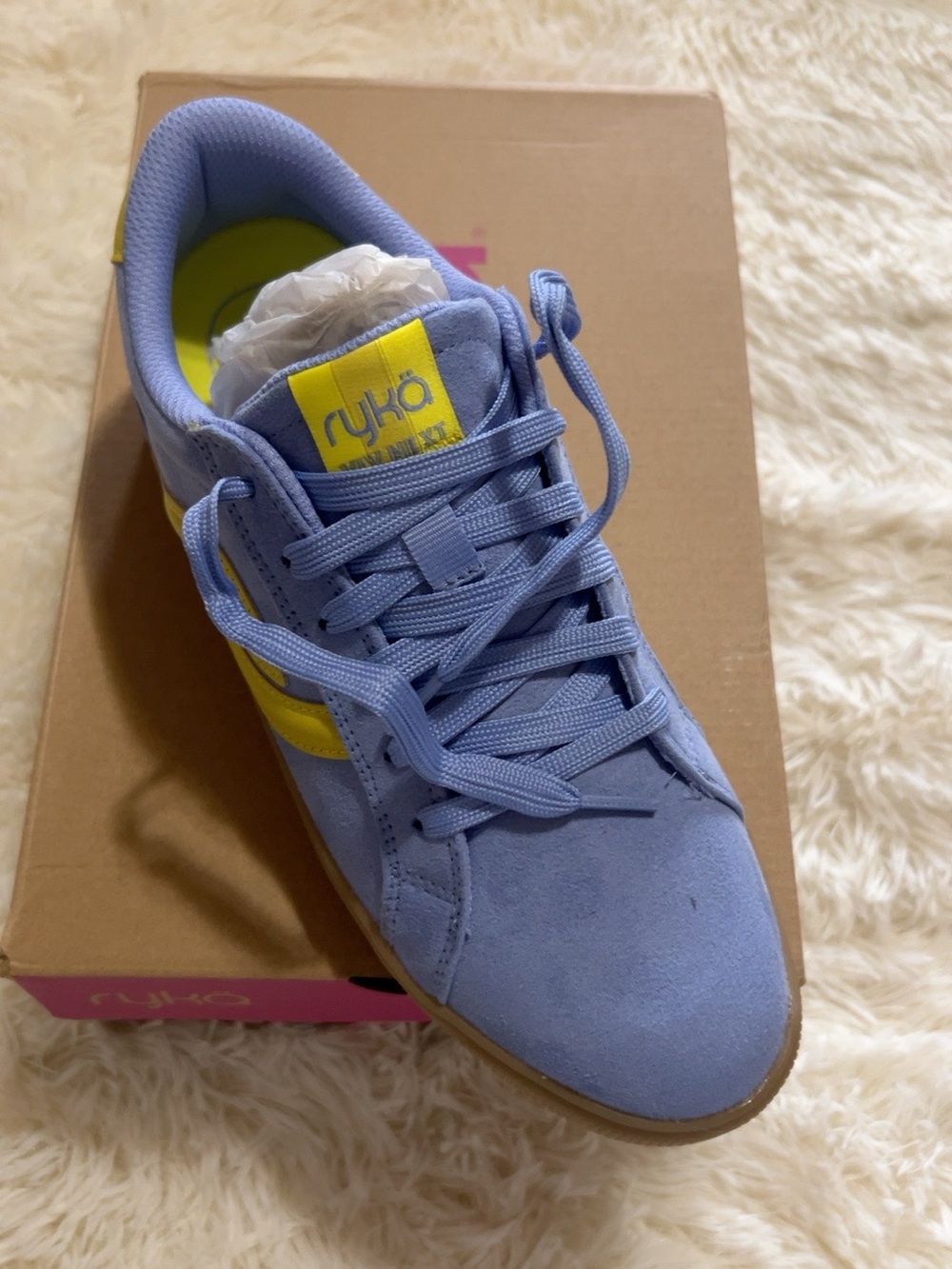 Ryka Lavender Suede Sneaker with Yellow Detail - Women's Casual Trainer